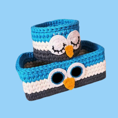 Panier de rangement en crochet modèle Owl, ensemble de 2