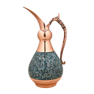 Pichet Décoratif en Cuivre Persan Artistique avec Incrustation de Turquoise de Neyshabur