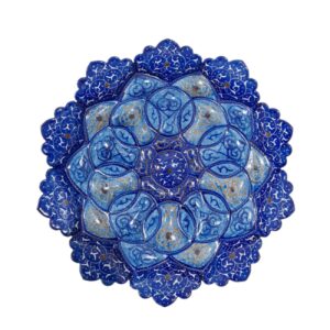Plat décoratif en cuivre avec minakari et design inspiré de la Perse