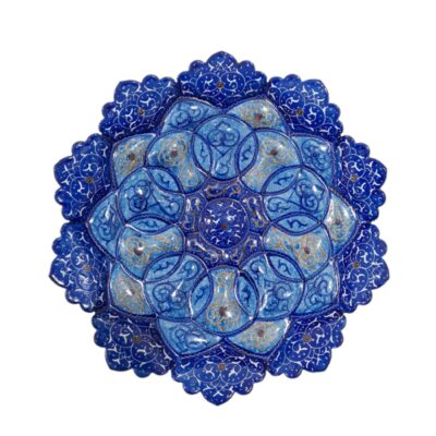 Plat décoratif en cuivre avec minakari et design inspiré de la Perse