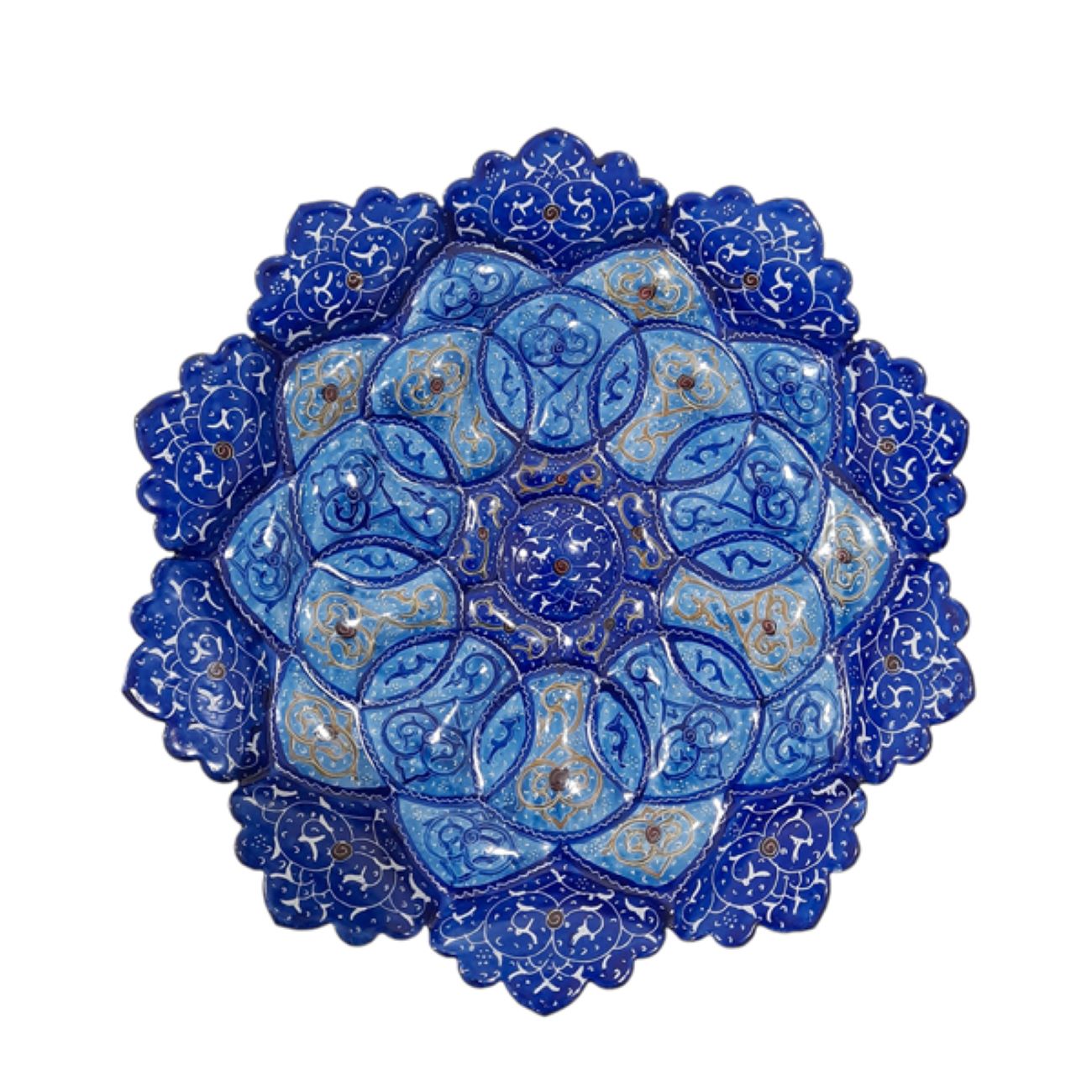 Plat décoratif en cuivre avec minakari et design inspiré de la Perse