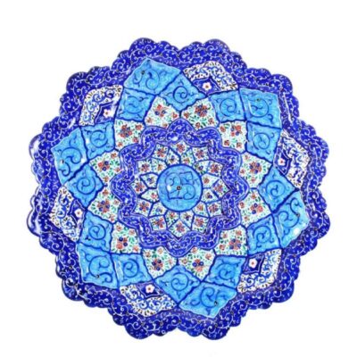 Plat décoratif en cuivre avec minakari persan peint à la main