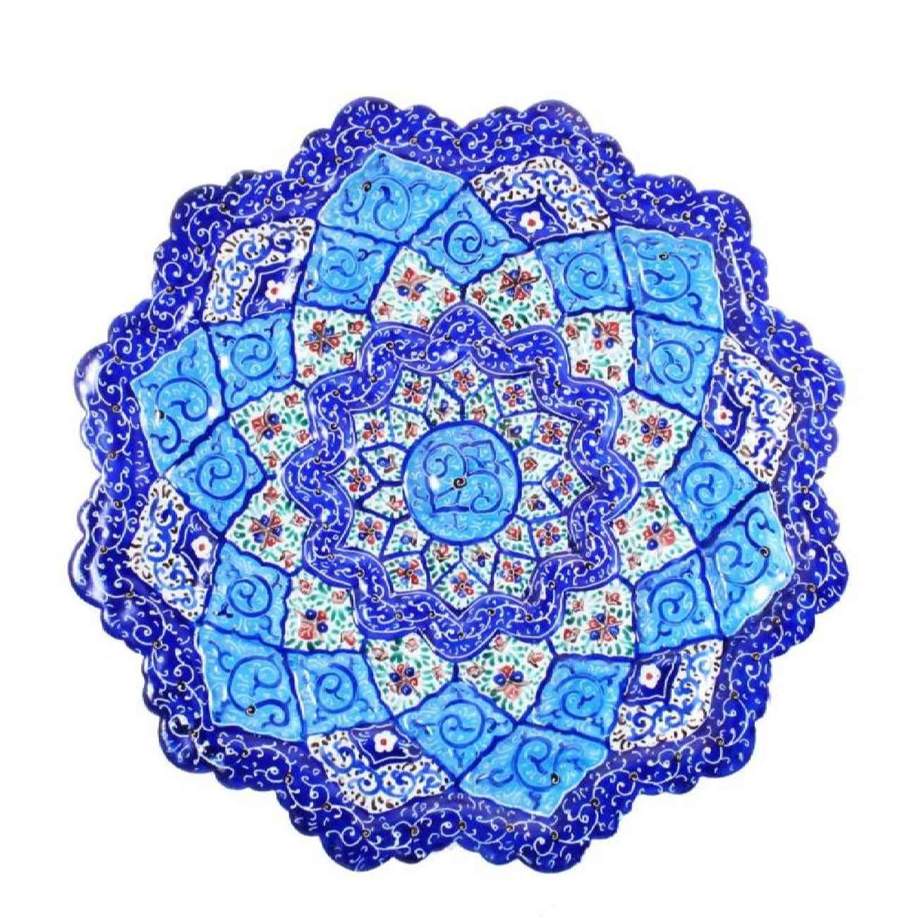 Plat décoratif en cuivre avec minakari persan peint à la main