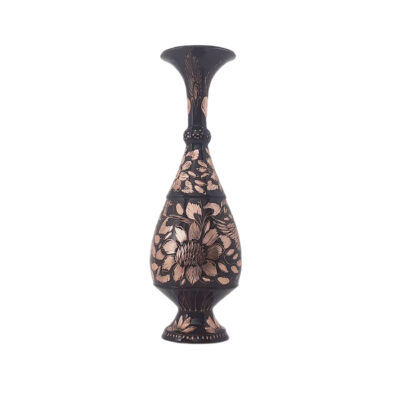 Vase en cuivre persan gravé fait main décoratif avec design oiseaux & fleurs