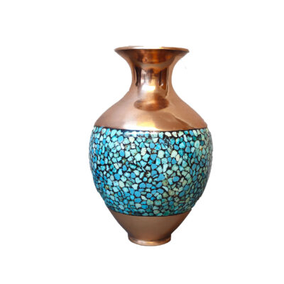 Vase décoratif persan incrusté de turquoise fait main Elegance