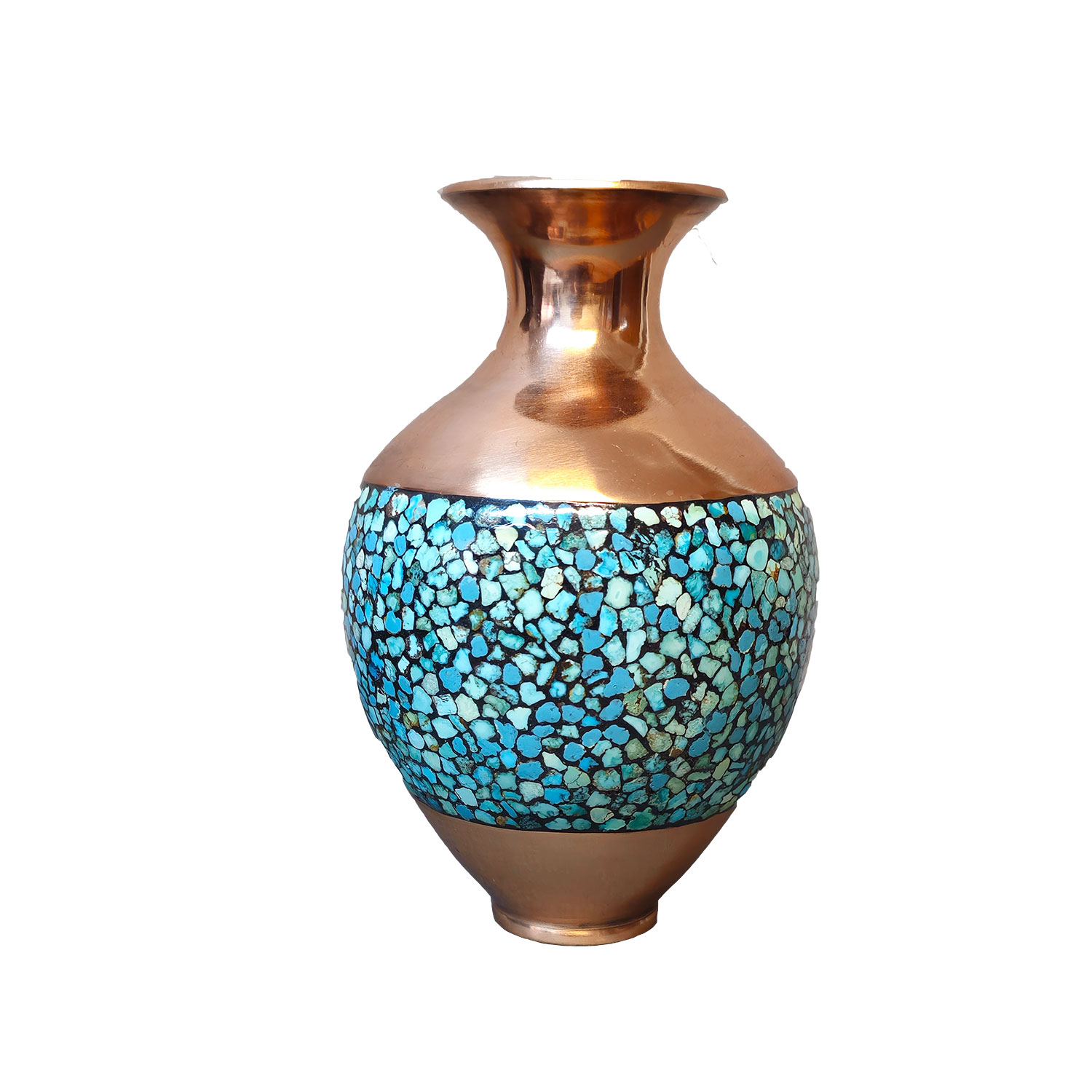 Vase décoratif persan incrusté de turquoise fait main Elegance