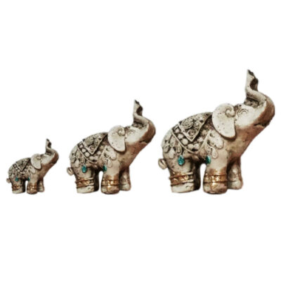 Ensemble de 3 figurines décoratives d’éléphants – Sculptures d’animaux exotiques