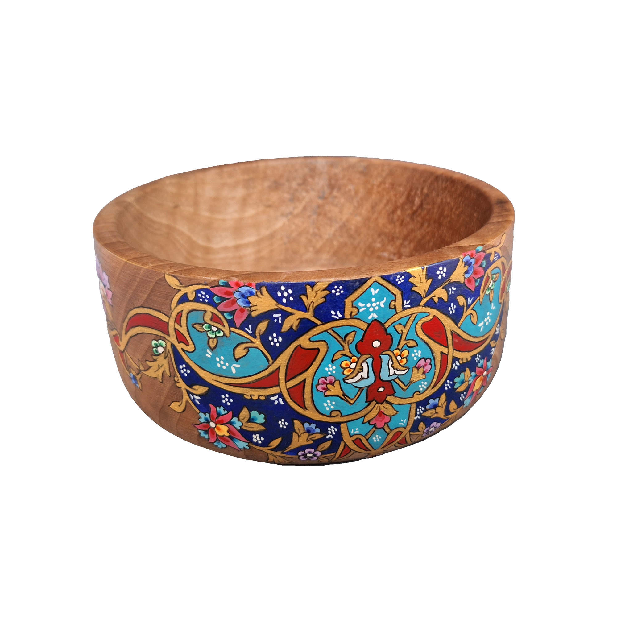 Bol décoratif en bois artistique avec imprimé floral persan
