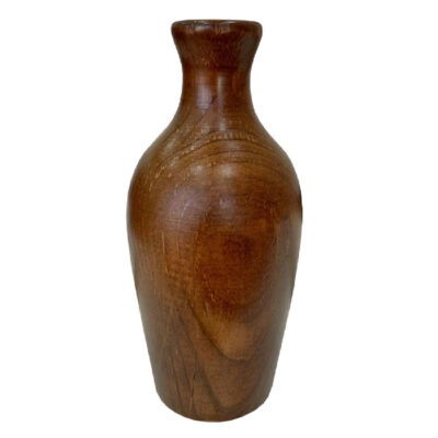 Vase à bourgeons décoratif en bois massif naturel, fait main, couleur brun foncé.