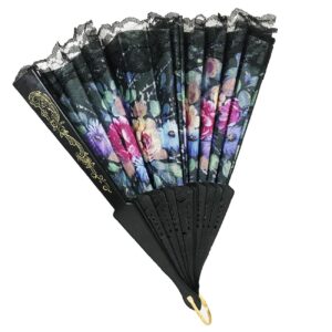 Éventail Floral Noir Pliant & Portable Modèle Wind
