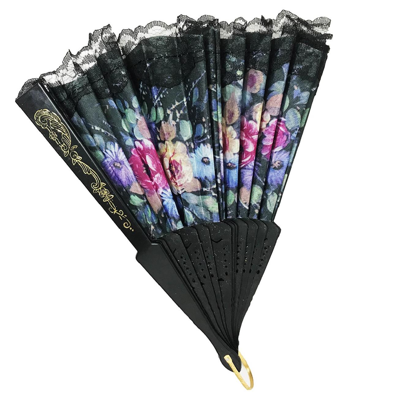 Éventail Floral Noir Pliant & Portable Modèle Wind