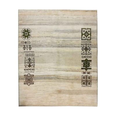 Tapis en laine Gabbeh persan authentique tissé à la main géométrique crème