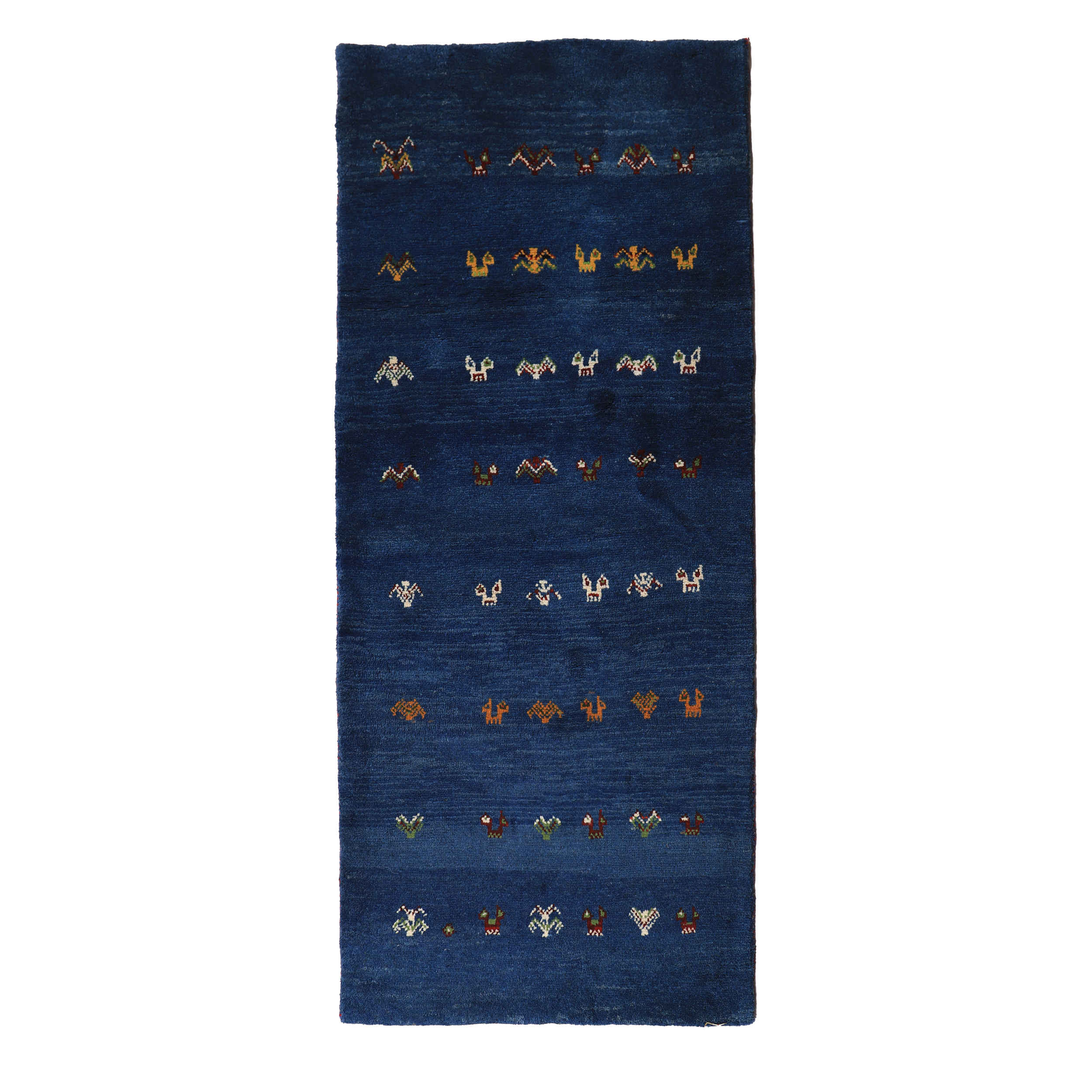 Tapis en laine Gabbeh persan tissé à la main en Fars avec motifs animaliers