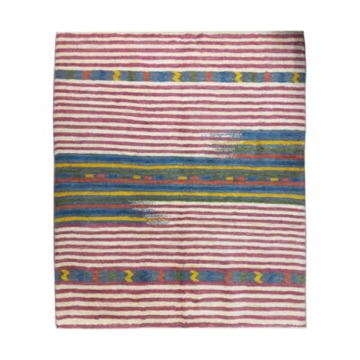 Tapis en laine Gabbeh persan authentique tissé à la main rayé rouge
