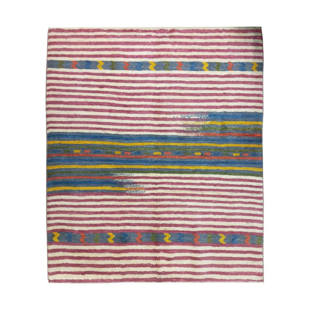 Tapis en laine Gabbeh persan authentique tissé à la main rayé rouge