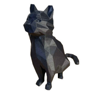 Figurine géométrique de chat noir assis cubisme – Sculpture moderne