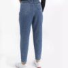 Jeans Bleus Taille Haute Jambe Droite pour Femme avec Poche