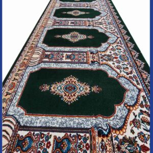 Tapis de Mosquée Islamique avec Design Mihrab – Coton Vert, 5 Mètres