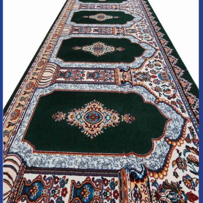 Tapis de Mosquée Islamique avec Design Mihrab – Coton Vert, 5 Mètres
