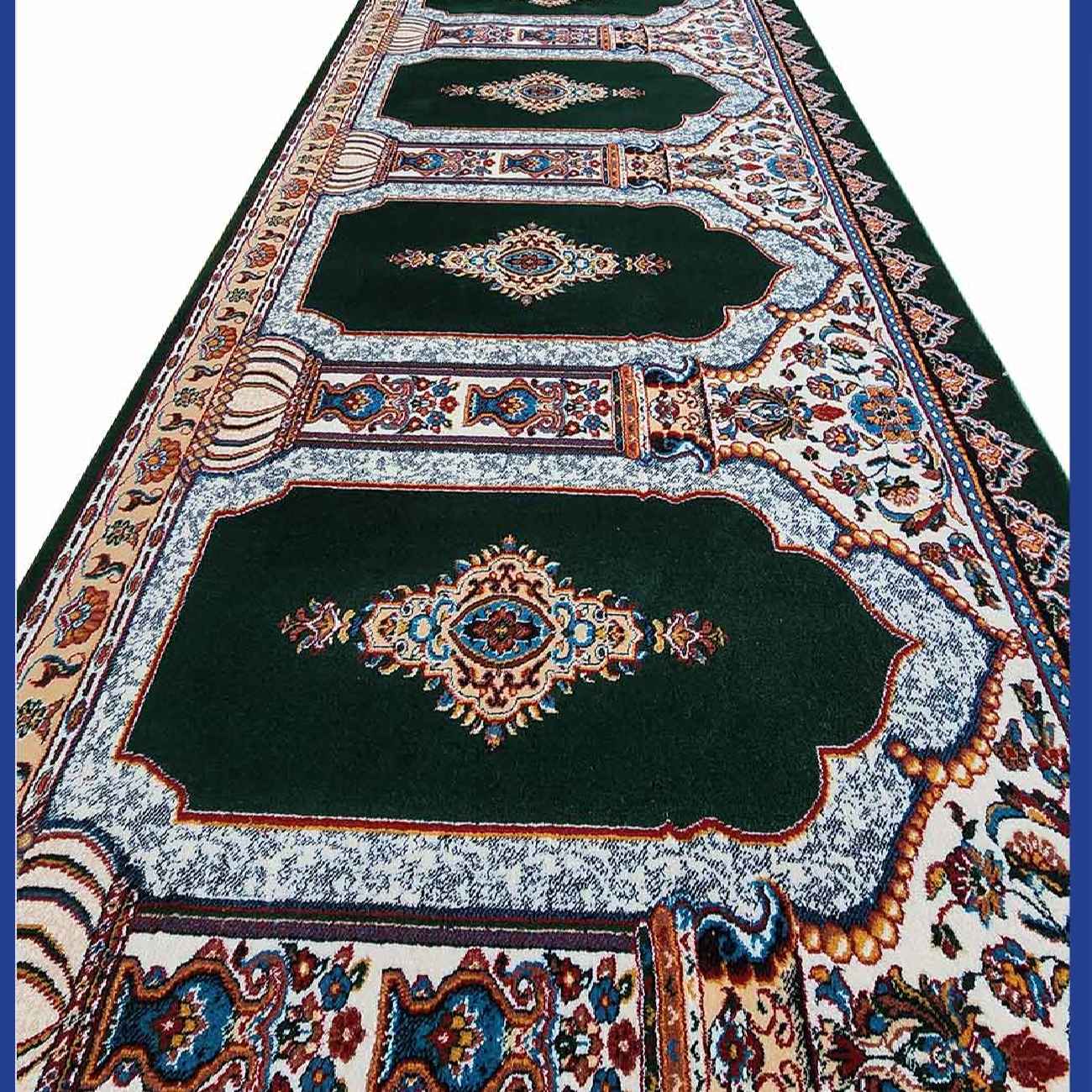 Tapis de Mosquée Islamique avec Design Mihrab - Coton Vert, 5 Mètres