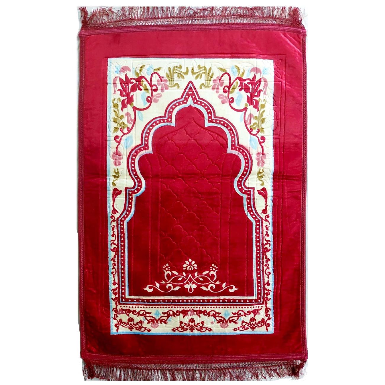 Tapis de prière islamique Sajadah Janamaz rembourré avec mihrab floral traditionnel