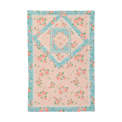 Tapis de Prière Islamique Fin en Velours Rose avec Motif Floral