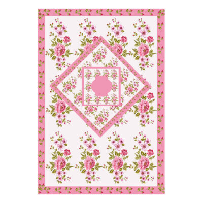 Tapis de Prière Islamique Fin en Velours Rose avec Motif Floral