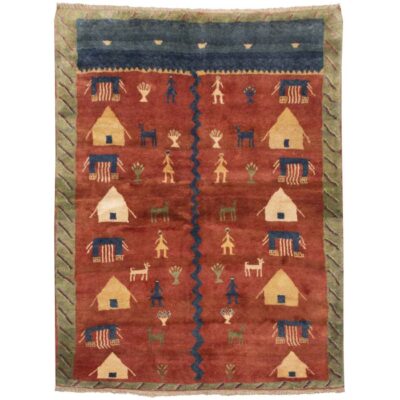 Tapis en laine Gabbeh persan tissé à la main en Fars Kashkuli rouge