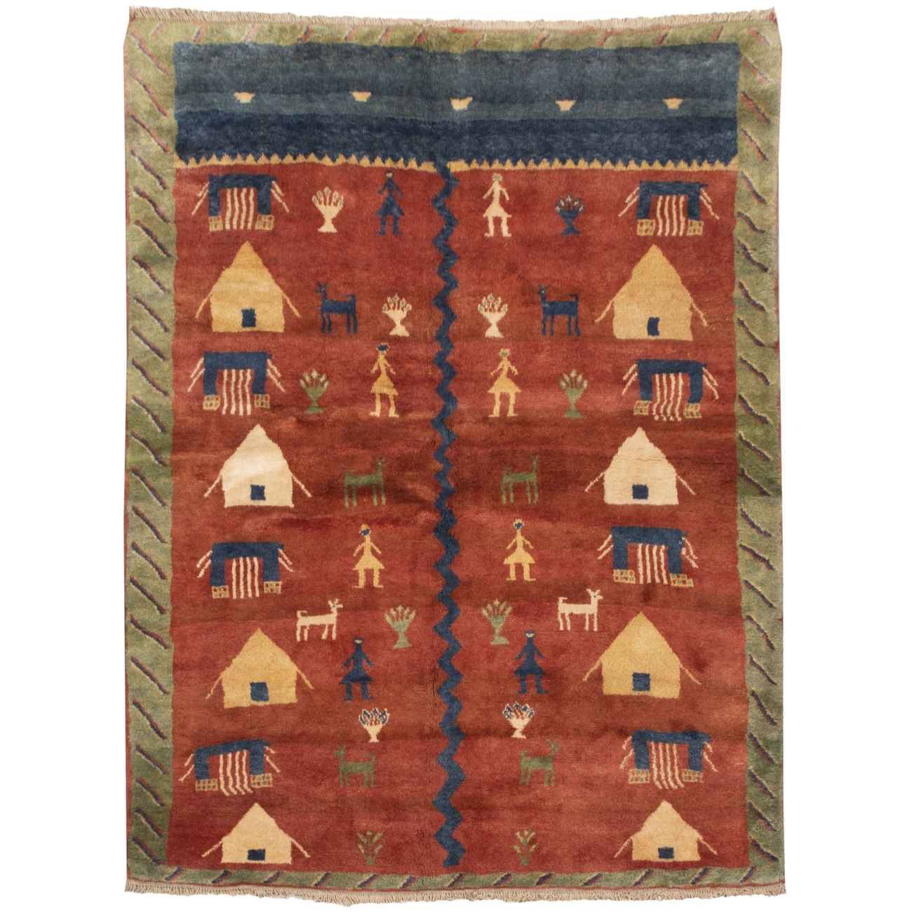 Tapis en laine Gabbeh persan tissé à la main en Fars Kashkuli rouge