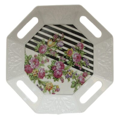 Plateau de service en mélamine, vaisselle légère blanche avec design floral