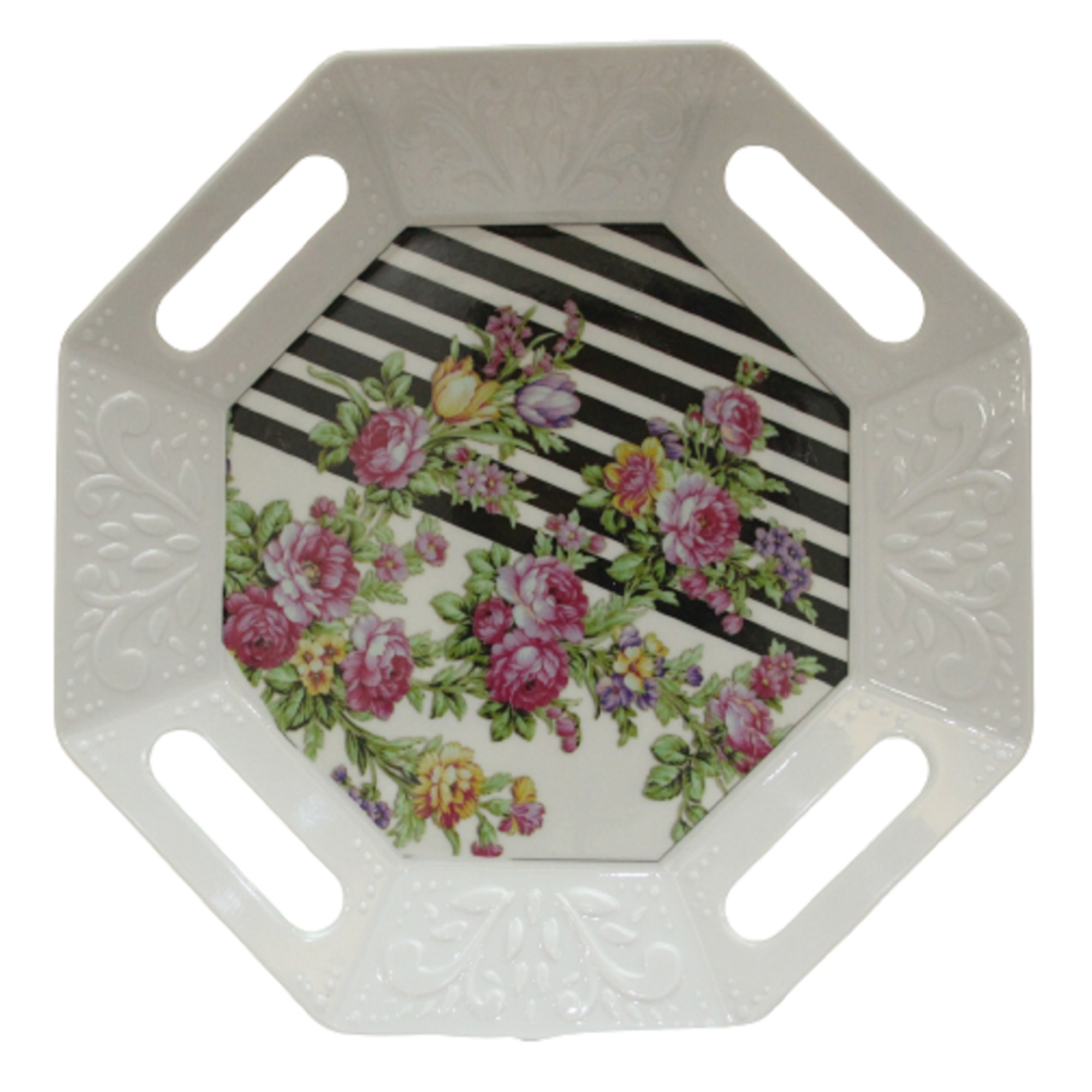Plateau de service en mélamine, vaisselle légère blanche avec design floral