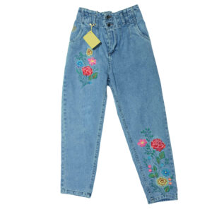 Jeans Mom Brodés avec Design Floral pour Femme