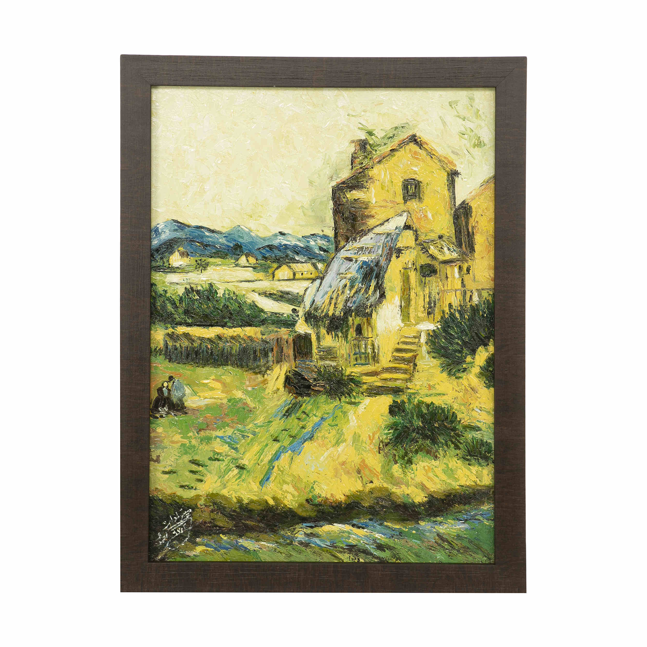 Peinture artistique originale - Huile sur toile, paysage modèle de village