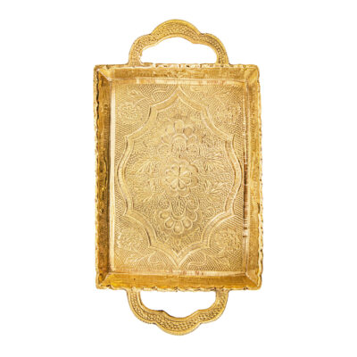 Plateau de service en laiton persan, design traditionnel gravé