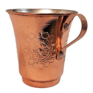 Tasse persane en cuivre – Fabriquée à la main avec anse pour boissons froides – Martelée Motif Floral