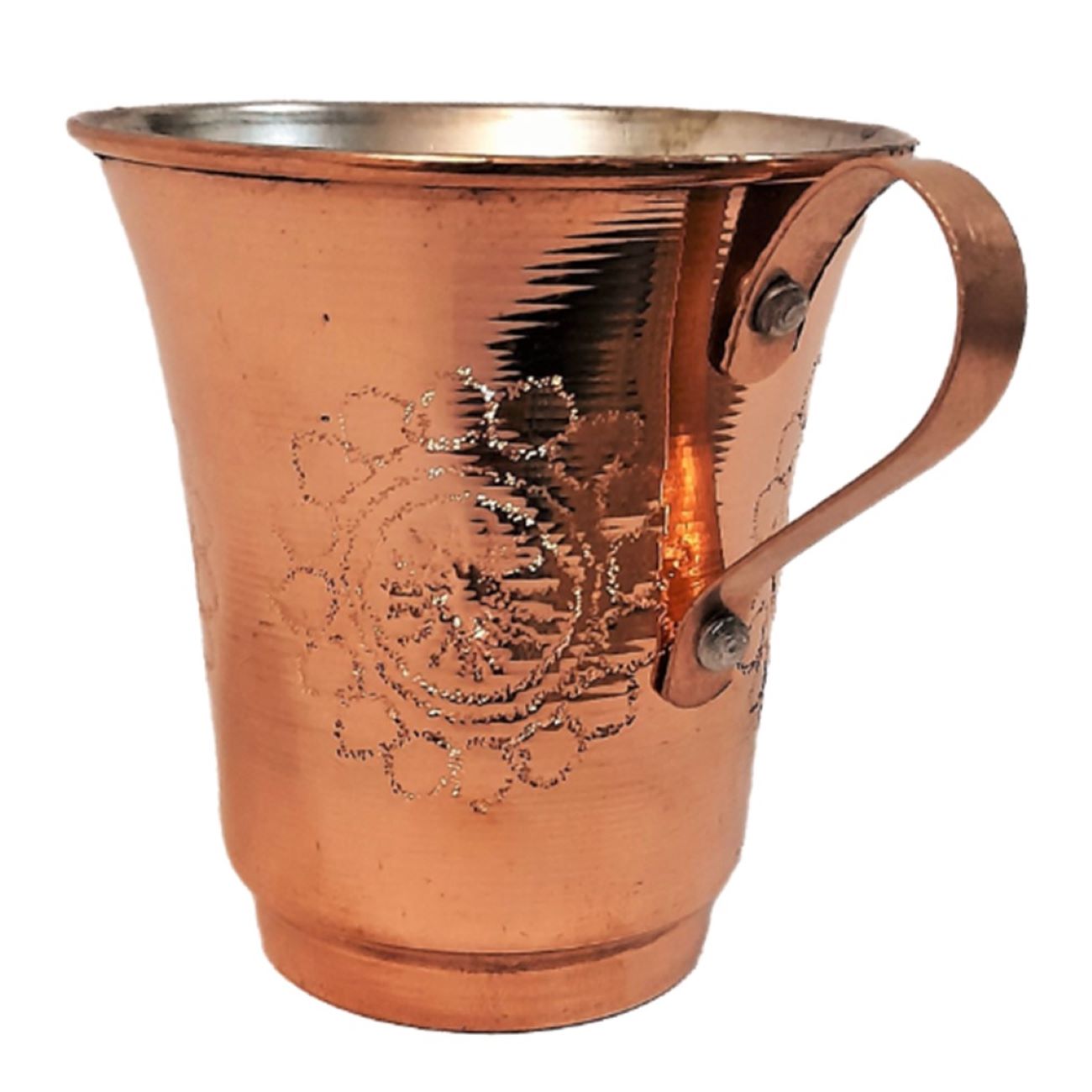 Tasse persane en cuivre - Fabriquée à la main avec anse pour boissons froides - Martelée Motif Floral