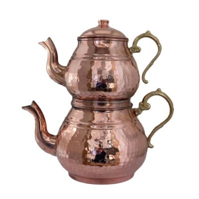 Théière Double en Cuivre Persan Martelée et Durable Kosar
