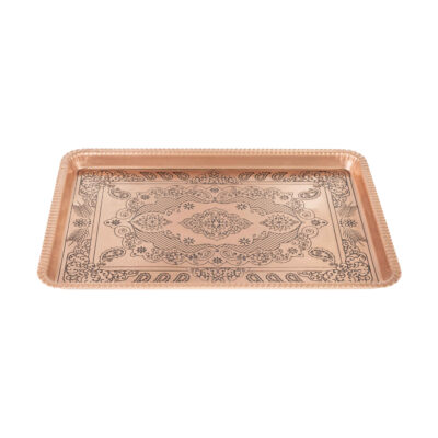 Plat de Service Persan en Cuivre Martelé Paisley Traditionnel Fabriqué à la Main
