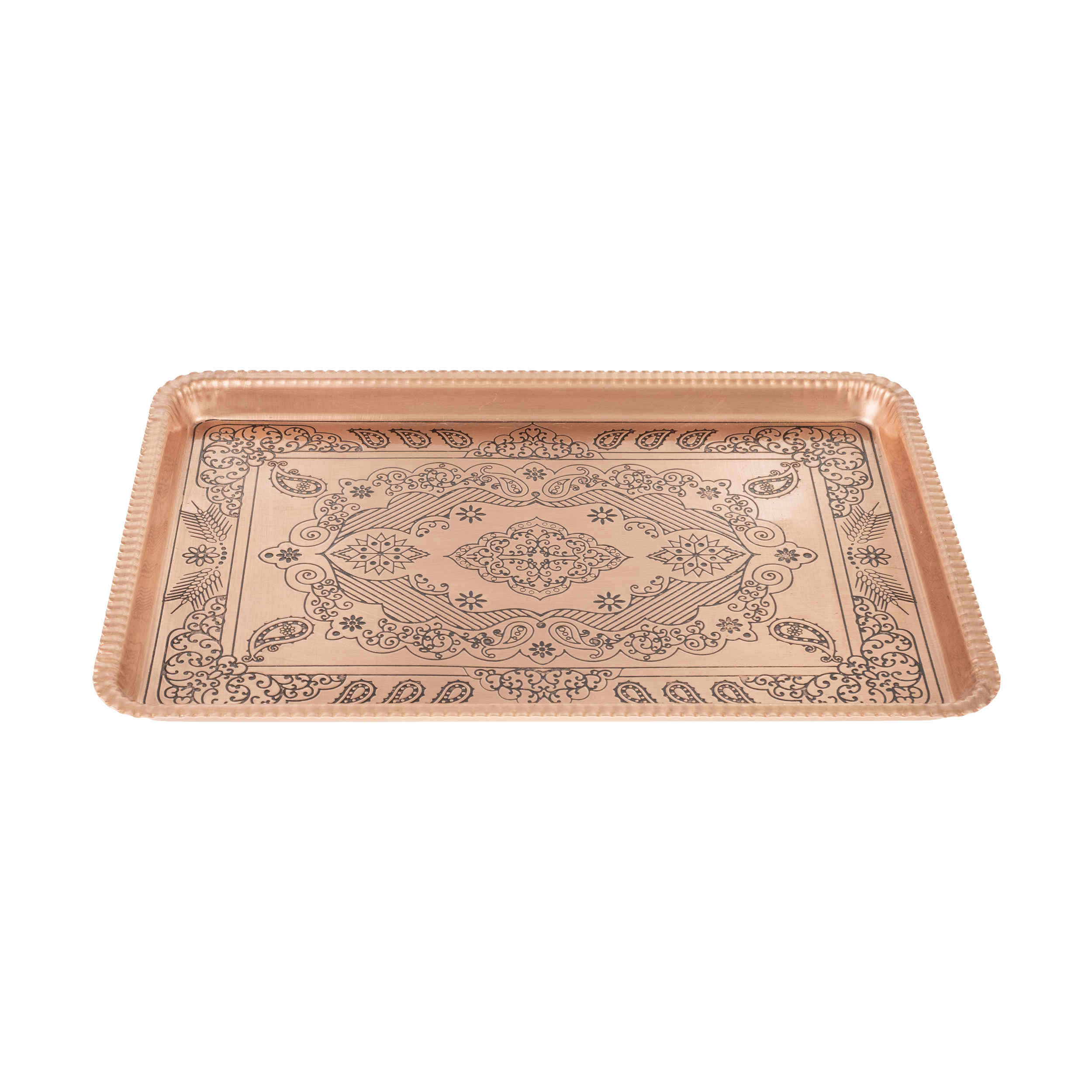 Plat de Service Persan en Cuivre Martelé Paisley Traditionnel Fabriqué à la Main