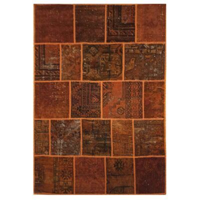 Tapis Persan Vintage Patchwork Noué à la Main Marron