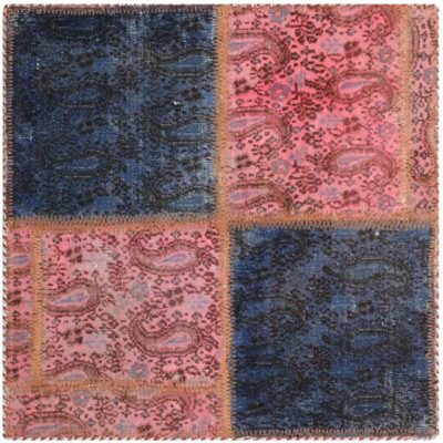 Tapis Persan Vintage Patchwork Noué à la Main Rose