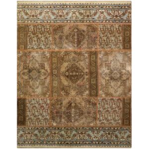 Tapis Persan Vintage Patchwork Noué à la Main Marron