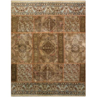 Tapis Persan Vintage Patchwork Noué à la Main Marron