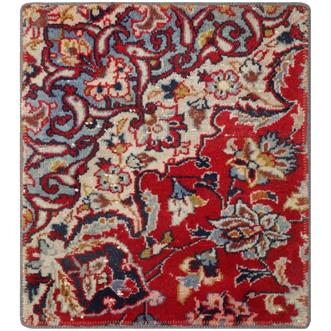 Tapis Persan Vintage Patchwork Noué à la Main Traditionnel Rouge