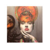 Peinture de portrait persane originale - Huile sur toile, fille et calligraphie