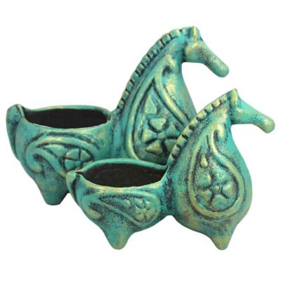 Bougeoir en poterie persane fait main avec design de cheval
