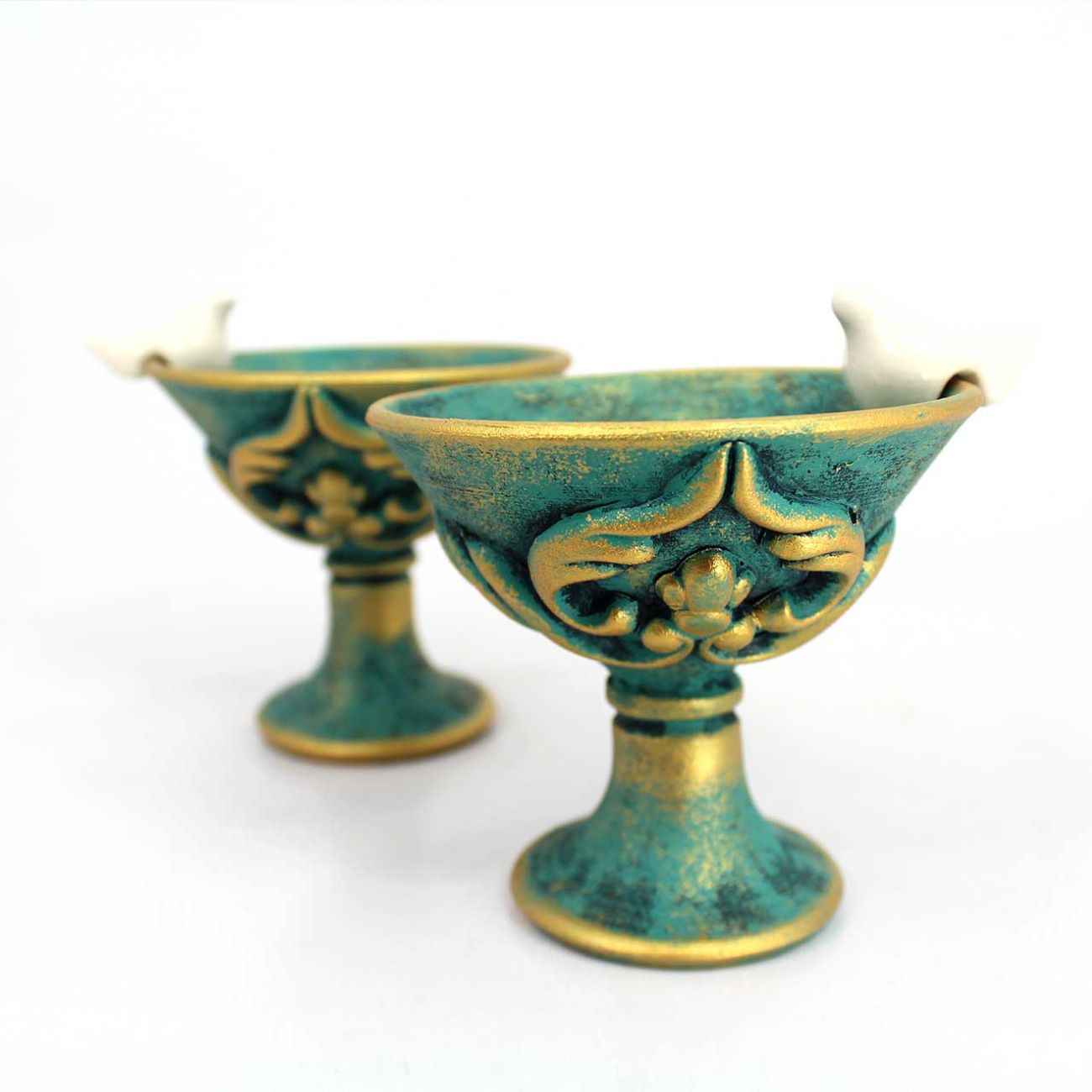 Bougeoir en poterie persane fait main avec design d’oiseau