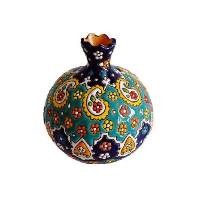 Bougeoir en poterie persane fait main avec minakari et design de grenade
