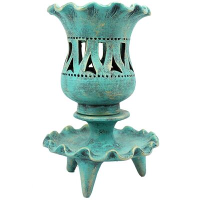 Bougeoir en poterie persane fait main avec design de tulipe