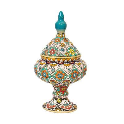 Sucrier en Poterie Persane Fait Main avec Couvercle – Minakari Émaillé avec Motif Floral
